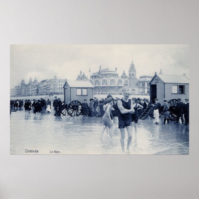 Poster Scène de baignade vintage Ostende, casino dans le  (Devant)