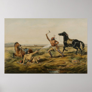 Poster Scène de bataille de la frontière vintage du Far W