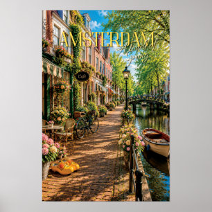 Poster Scène de canal à Amsterdam avec une touche de prin