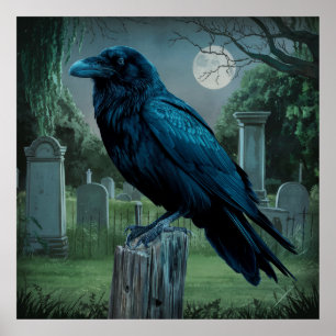 Poster Scène de cimetière gothique sinistre sous la plein