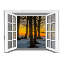 Scène de coucher de soleil Vue de fenêtre fausse 3