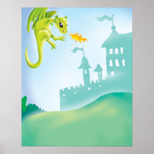 Poster scène de dragon et de château joli
