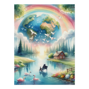 Poster Scène de fantaisie terre arc-en-ciel fantaisiste