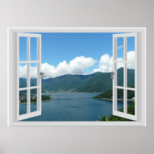Poster Scène de fenêtre de Faux de lac mountain