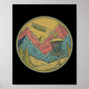 Poster Scène de golf sur disque de montagne Panier de dis