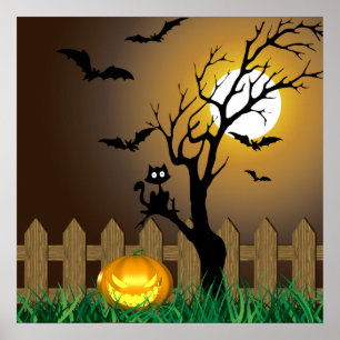 Poster Scène de jardin d'Halloween effrayant