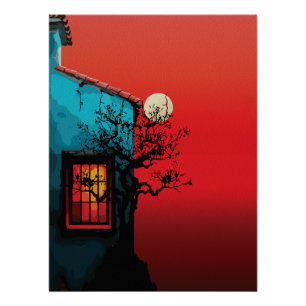 Poster Scène de la fenêtre au crépuscule mystique