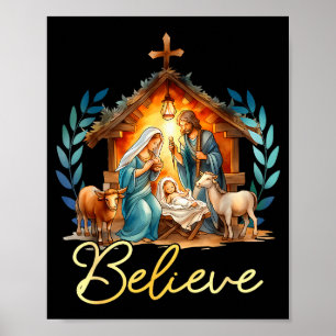 Poster Scène de la Nativité Croire Noël Chrétien Famille
