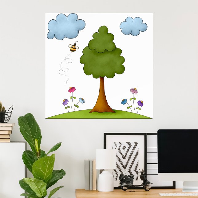 Poster Scène de la nature des abeilles et des arbres avec (Créateur téléchargé)