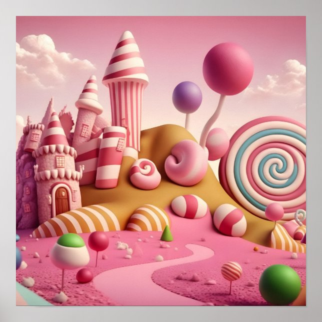 Poster Scène de la Terre des bonbons de Lollipop rose (Devant)