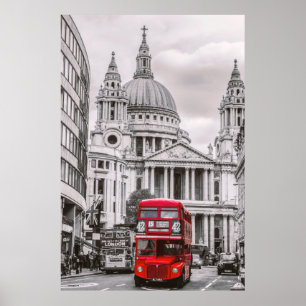 Poster Scène de Londres rouge Londres bus couleur art sur
