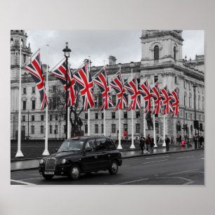 Poster Scène de Londres UK Gris & Rouge