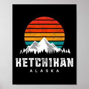 Poster Scène de montagne de Ketchikan en Alaska, ski et r