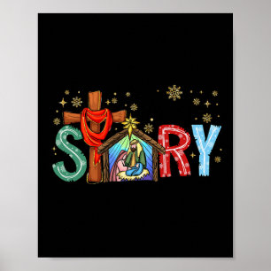 Poster Scène de Noël de la Nativité Jésus Croix Vraie His