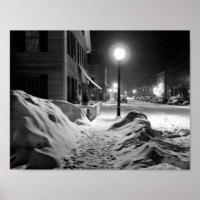 Poster Scène de nuit d'hiver, Woodstock, Vermont (Devant)