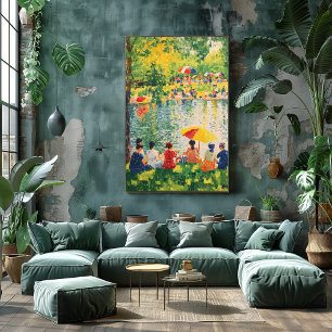 Poster Scène de parc en pointillisme avec des couleurs d'