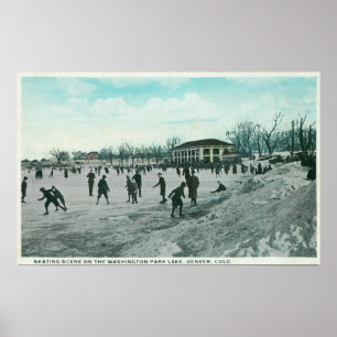 Poster Scène de patinage de glace de parc de lac