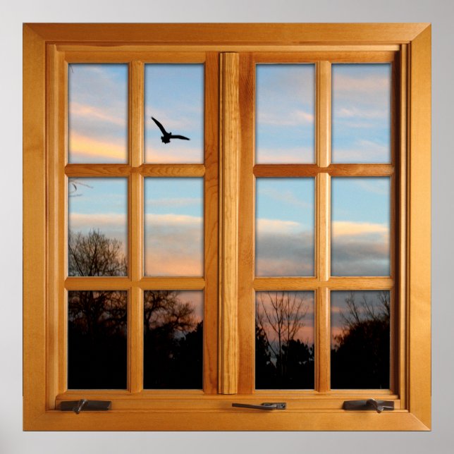 Poster Scène de pays avec fenêtre Carré d'oiseaux (Devant)