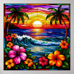 Poster Scène de plage au coucher du soleil tropical avec