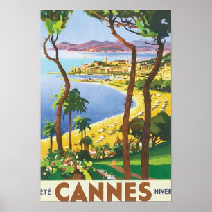 Poster Scène de plage de Cannes Vintage voyage