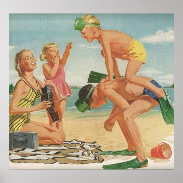 Poster Scène de plage des années 1950 (Devant)