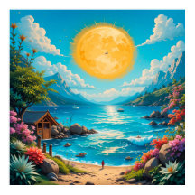 Scène de plage tropicale aux fleurs vibrantes