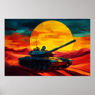 Poster Scène de réservoir Pop Art au coucher du soleil -