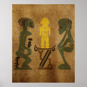 Poster scène de rituel guerrier de tribu gravure rupestre