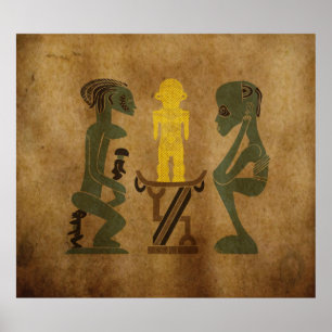 Poster scène de rituel guerrier de tribu gravure rupestre