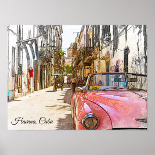Poster Scène de rue artistique de voyage vintage à La Hav