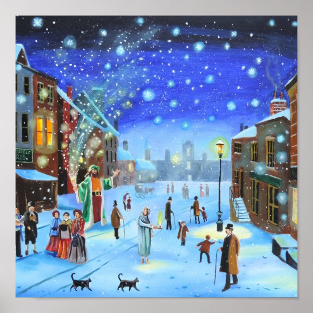 Poster Scène de rue de Noël Carol Scrooge (Devant)