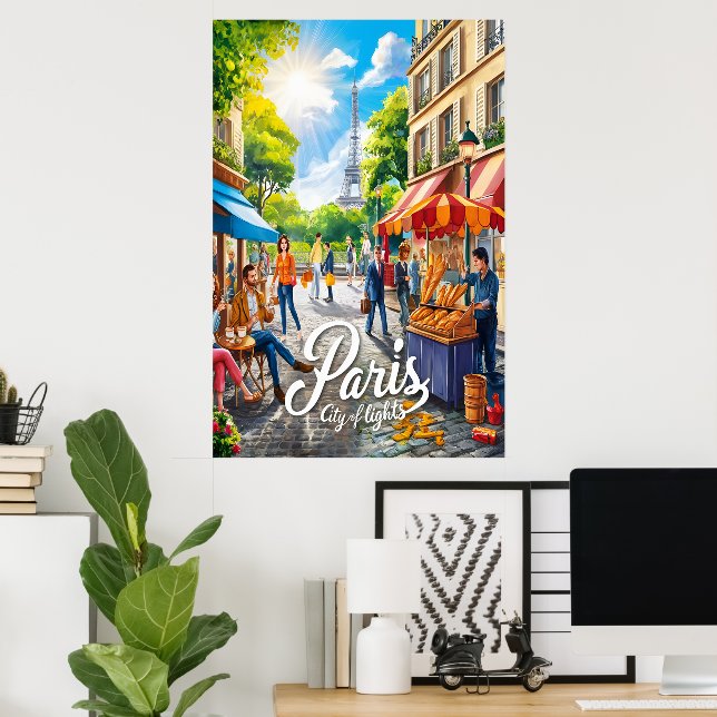 Poster Scène De Rue Parisienne Avec Tour Eiffel (Bureau à domicile)