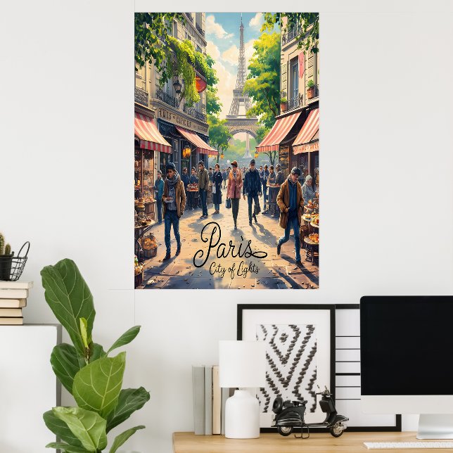 Poster Scène De Rue Parisienne Avec Tour Eiffel (Bureau à domicile)