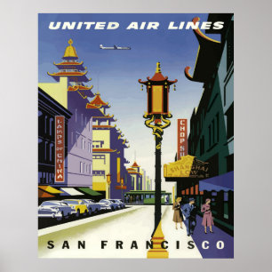 Poster Scène de rue vintage de Chinatown, San Francisco