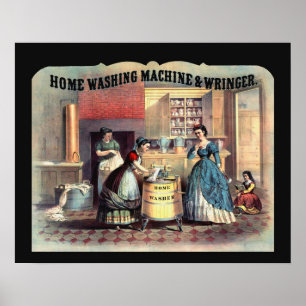 Poster Scène des femmes et des machines à laver vintage à