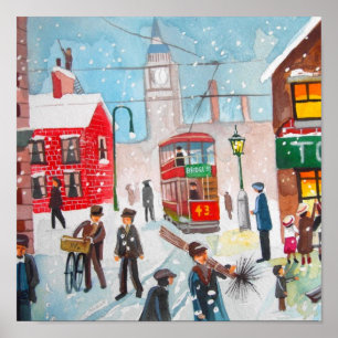 Poster Scène des neiges la cheminée d'hiver balaie la pei