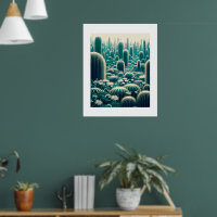 Scène désertique vibrante, grands cactus, silhouet