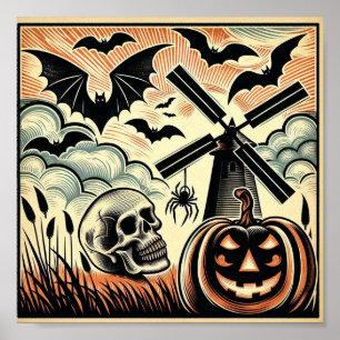 Poster Scène d'Halloween vintage : Embrassez la saison Éf