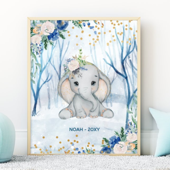 Poster Scène d'hiver éléphant bébé - Nurserie (Créateur téléchargé)