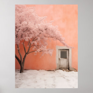Poster Scène d'hiver japonaise rose