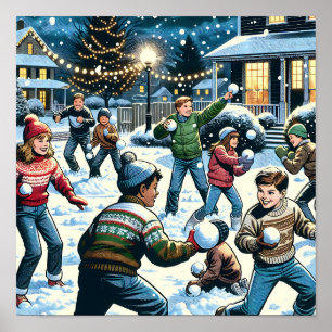 Poster Scène d'hiver nostalgique   Lutte contre le snowba