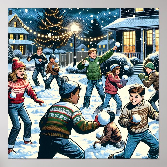 Poster Scène d'hiver nostalgique | Lutte contre le snowba (Devant)