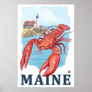 Poster Scène du homard et du phare de Portland