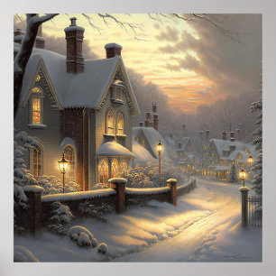 Poster Scène du village de neige