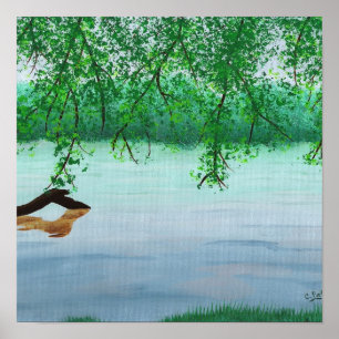 Poster Scène fluviale avec arbres et bille de Cheryl Pato