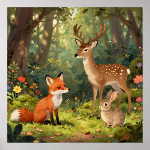 Poster Scène forestière d'animaux mignons de la forêt