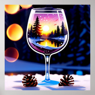 Poster Scène hivernale dans un verre à vin pour une décor