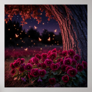 Poster Scène nocturne enchanteresse avec des lucioles lum