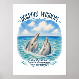 Poster Scène océanique à l'aquarelle Sagesse du dauphin