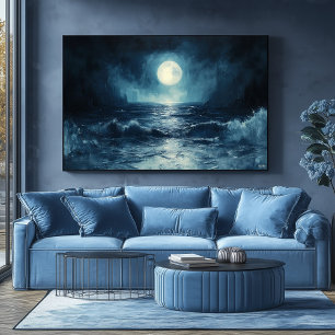 Poster Scène océanique lunatique avec vagues déferlantes